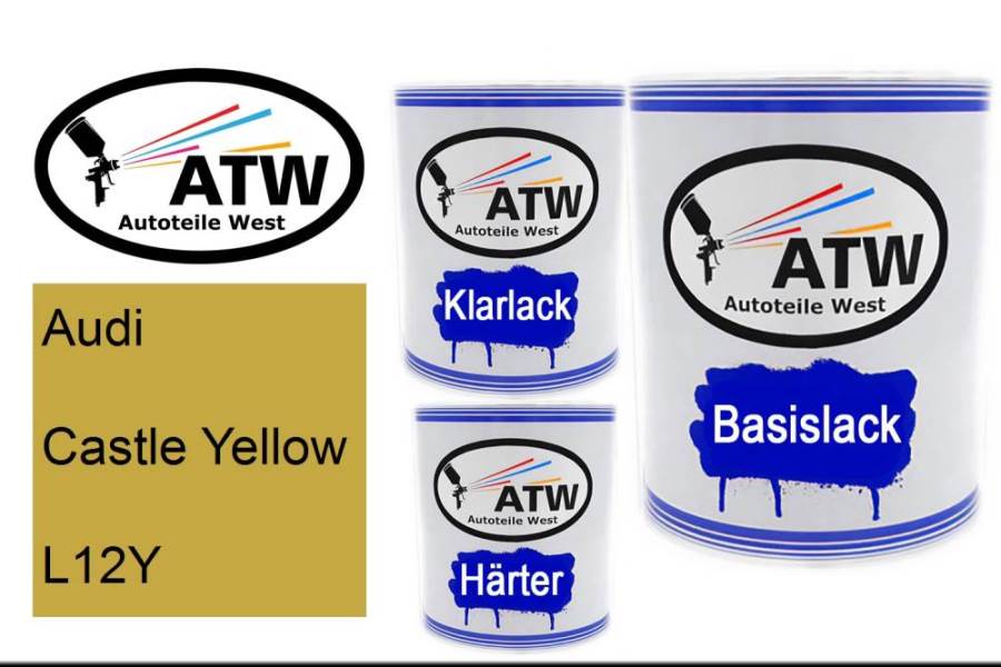 Audi, Castle Yellow, L12Y: 1L Lackdose + 1L Klarlack + 500ml Härter - Set, von ATW Autoteile West.